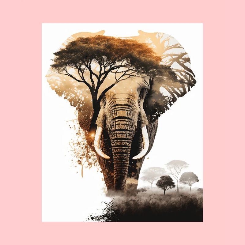 Double exposition éléphant et savane