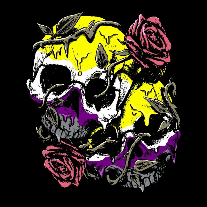 Non Binary Pride Flag Skull Roses Subtle LGBT