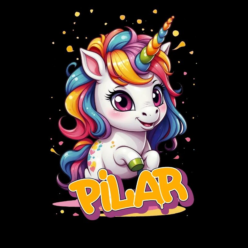PILAR - Schöner Mädchen Name mit süßem Einhorn