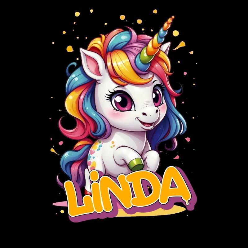 LINDA - Schöner Mädchen Name mit süßem Einhorn