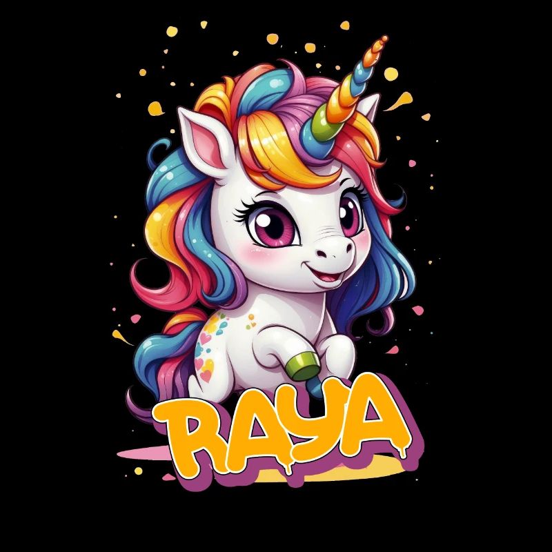 RAYA - Schöner Mädchen Name mit süßem Einhorn