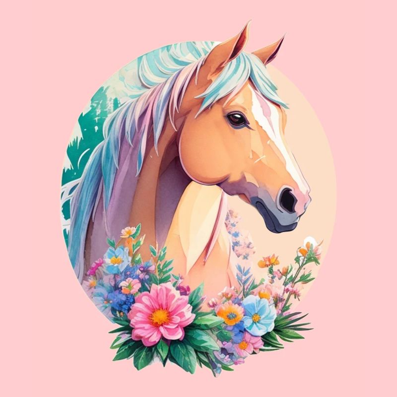 Pastell Farben Pony Pferd Kunst mit Blumen
