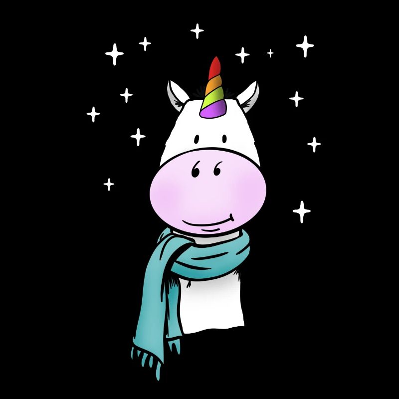 Süßes Einhorn mit Regenbogen und Schal Winter