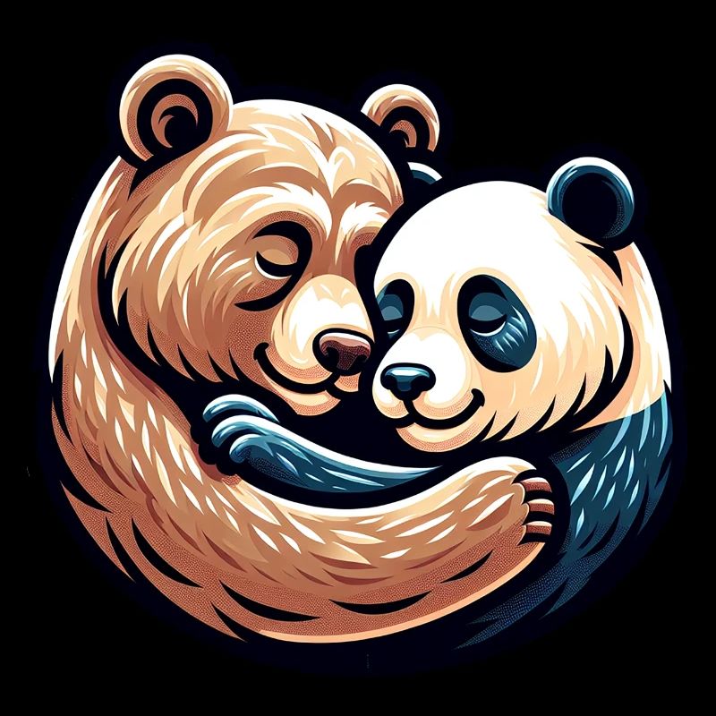 Cuddling Bear And Panda In Love