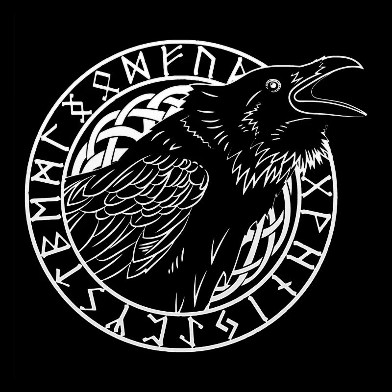 Viking raven in rune circle