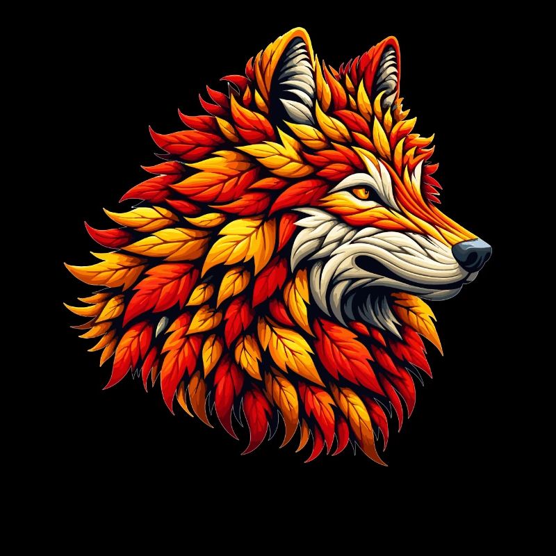 Wolf Mit Einer Mähne Aus Herbstblättern