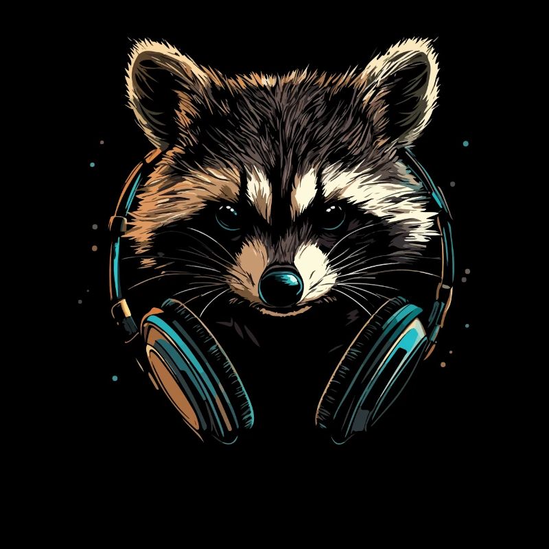 Zocker Waschbär mit blauen Kopfhörern