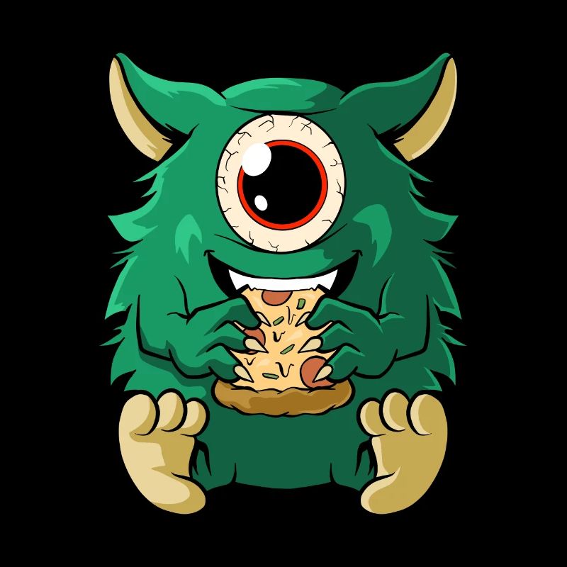 Cute monster eats pizza