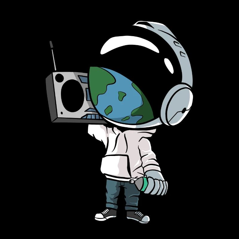 Astronaut with 80s cassette recorder