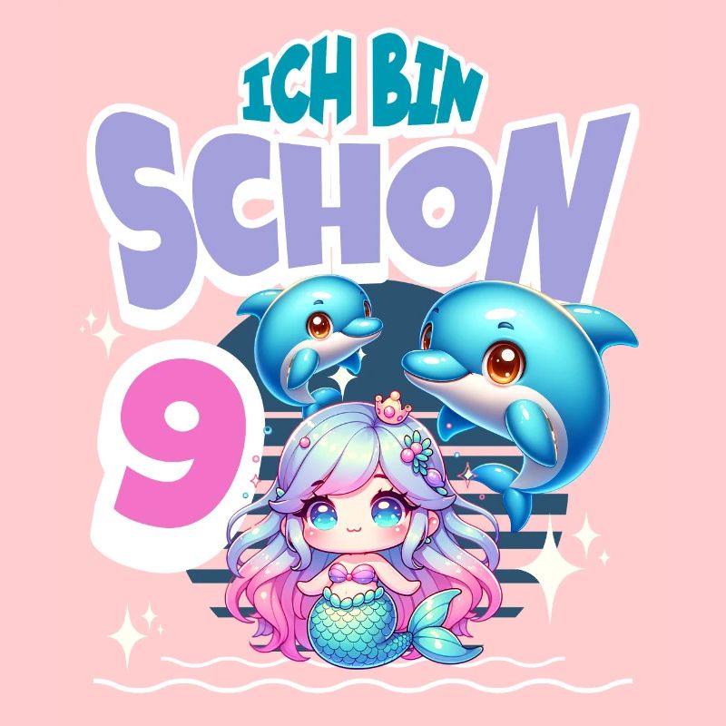 9. Geburtstag Meerjungfrau Delfin Kinder Mädchen