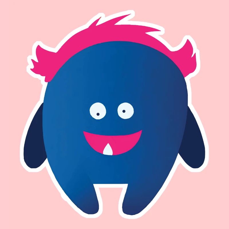 Monstre bleu mignon | Créature aux cheveux roses drôles