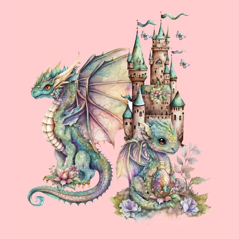 Fantasy Dragon with Fairytale Castle