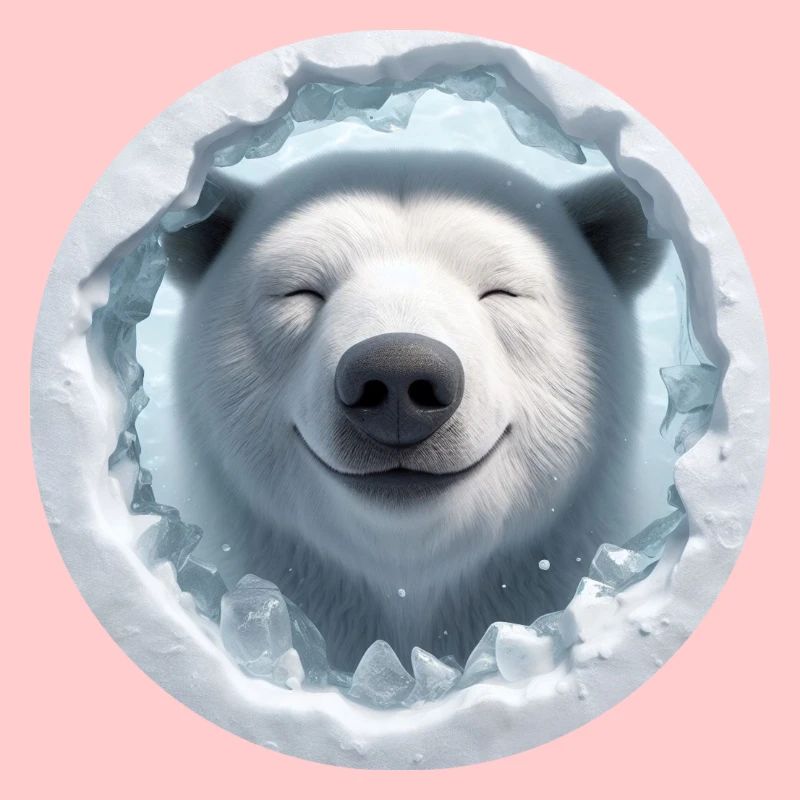 Lachender Eisbär schaut durch Loch aus Eis