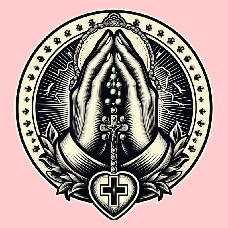 Hands clasped in prayer with rosary