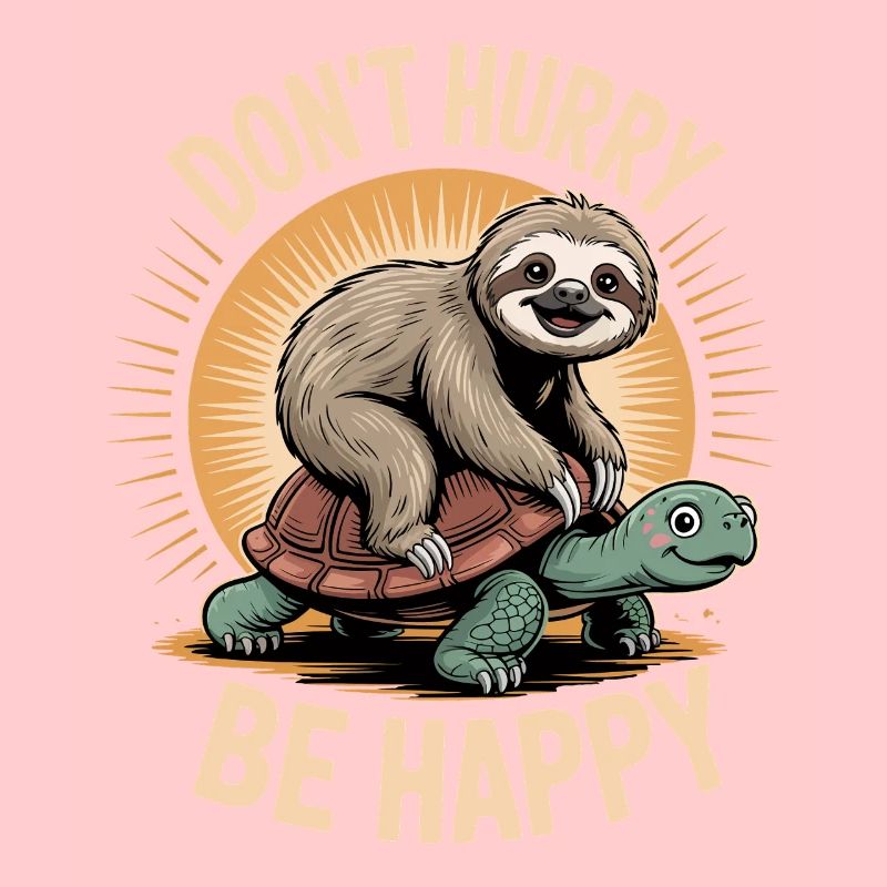 Funny Sloth And Tortoise Dont Hurry Be Happy