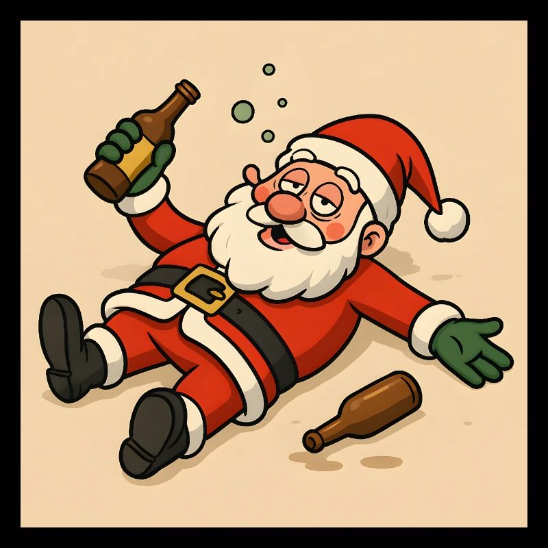Humorous Santa Claus with bottle drinking