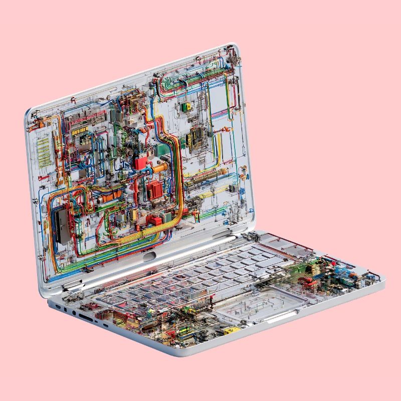 Transparent CAD circuit art on laptops
