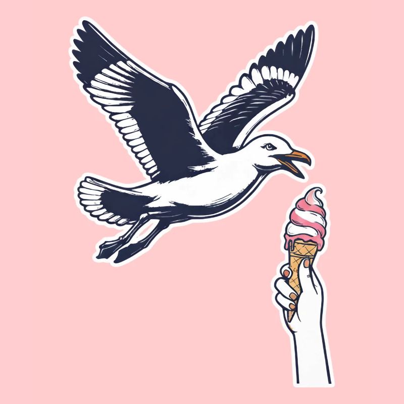 Lustige Möwe Stiehlt Eiscreme