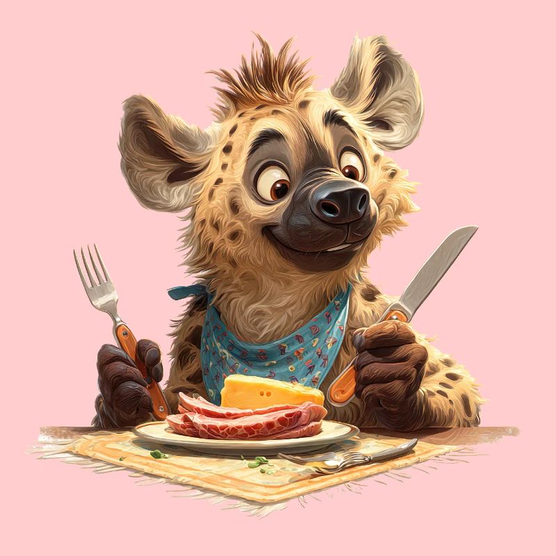 Hungrige Hyäne am Tisch