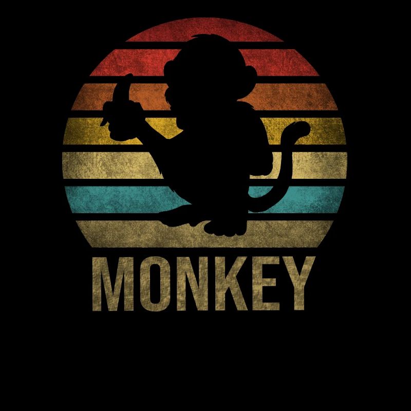 Monkey Eating Banana Dinner Retro Sunset