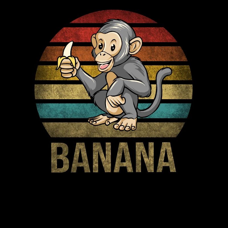 Monkey Eating Banana Dinner Retro Sunset
