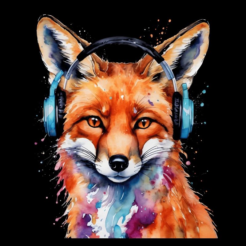 Fuchs Kopfhörer Musik Bunt Tier Design Print