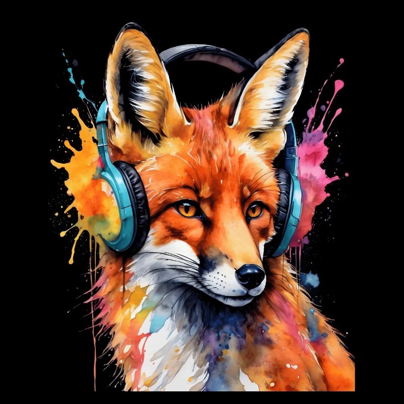 Fuchs Kopfhörer Musik Bunt Tier Design Print