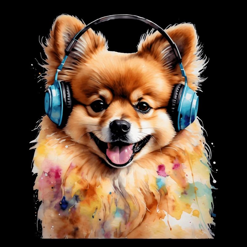 Pomeranian Zwergspitz Kopfhörer Hund Print