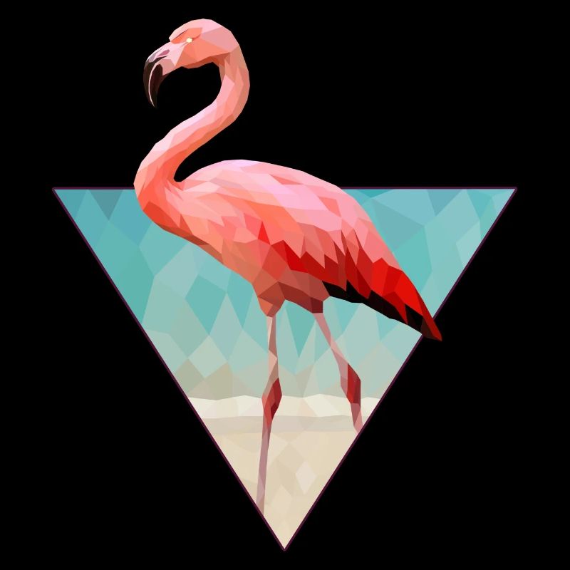 Flamant rose sur la plage dans le style Low Poly