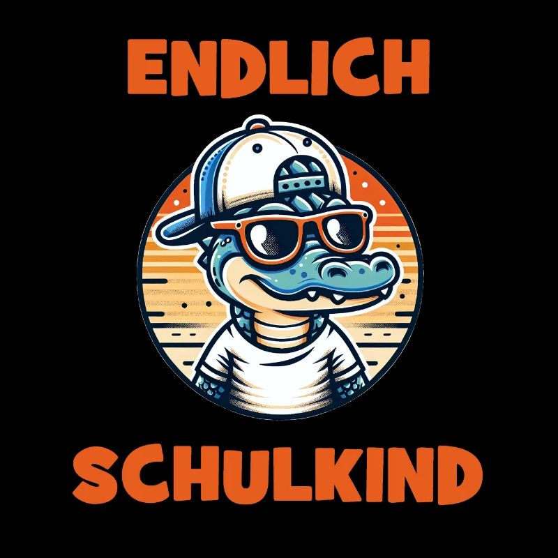 Endlich Schulkind Krokodil mit Basecap