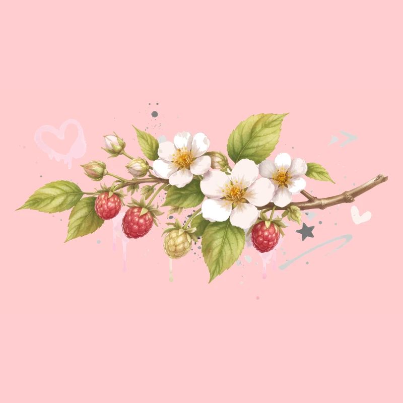 Branche de framboise avec fleurs style graffiti
