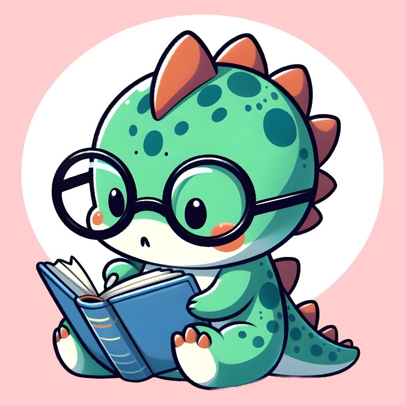 Dino avec des lunettes de lecture livre de lecture