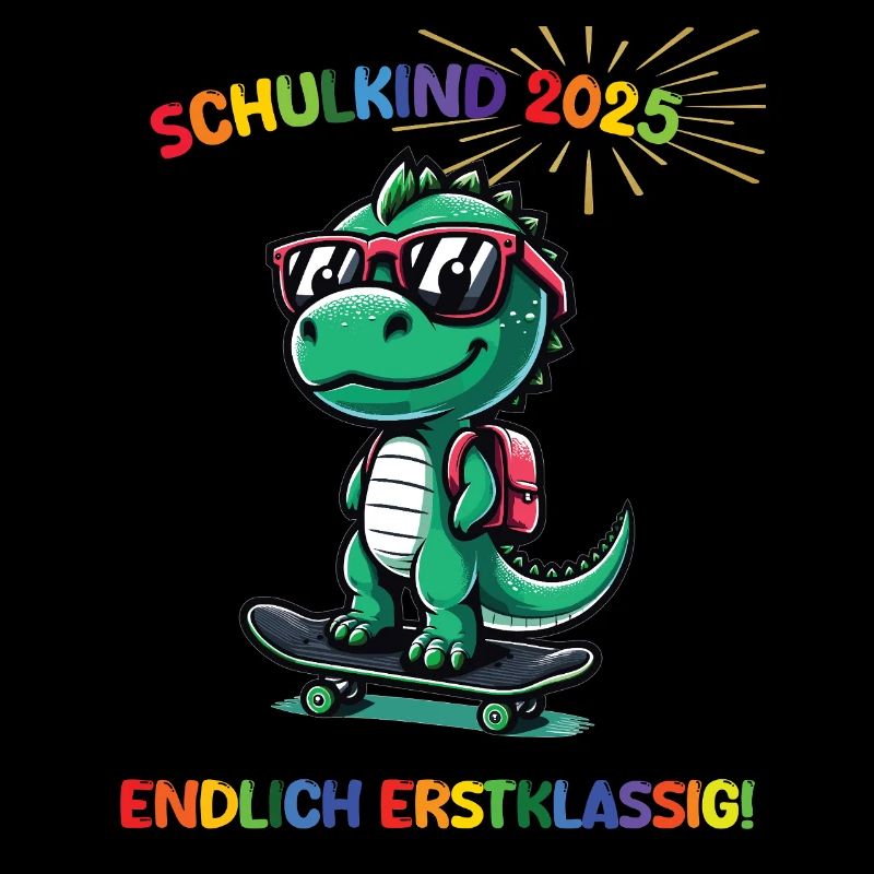 Cooler Dino Skateboarder Einschulung Geschenk 2025