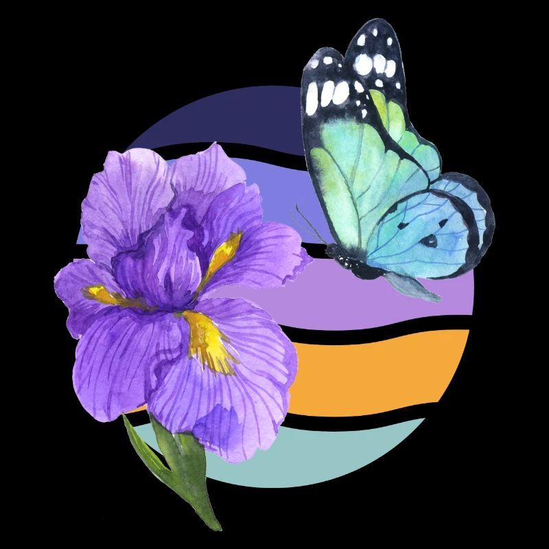 Beau papillon avec motif de fleur et de vague