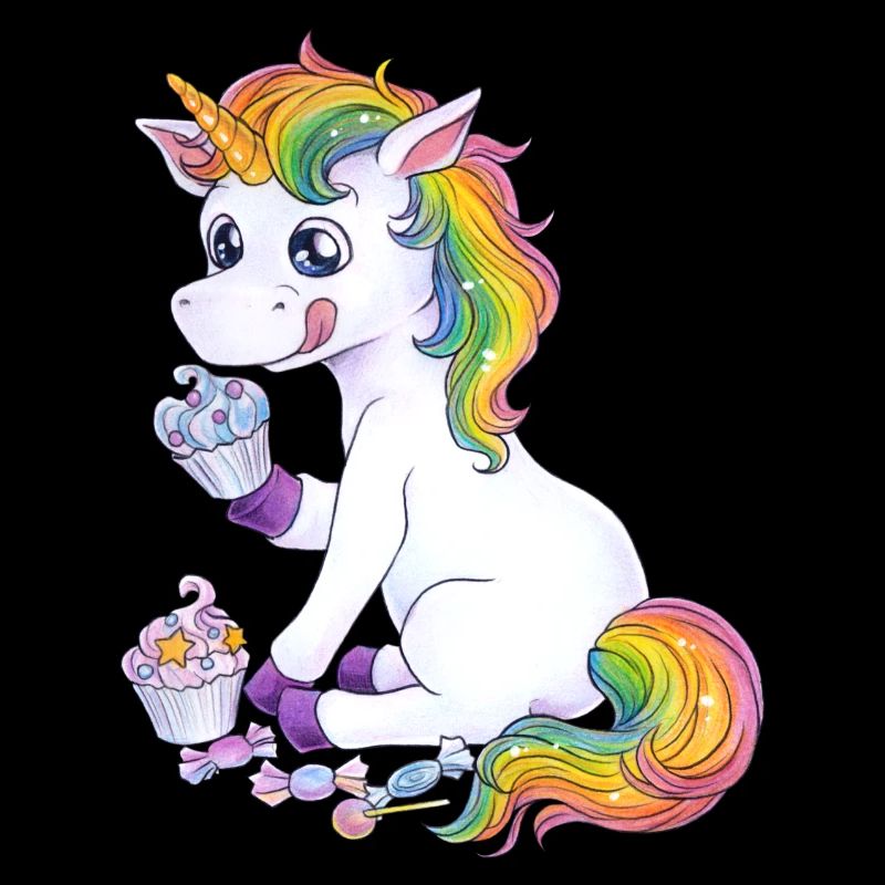 Niedliches Einhorn Regenbogen mit Süßem Cupcake
