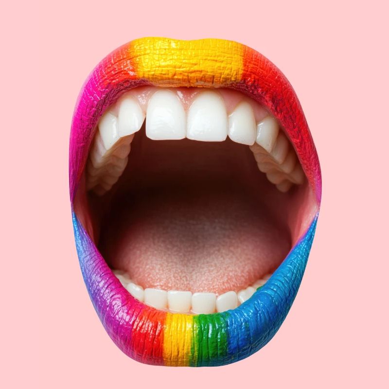 Mund mit Regenbogen Lippenstift