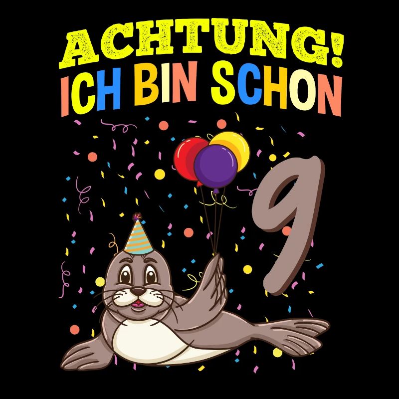Achtung Ich Bin Schon 9 Tier Geburtstag Seehund