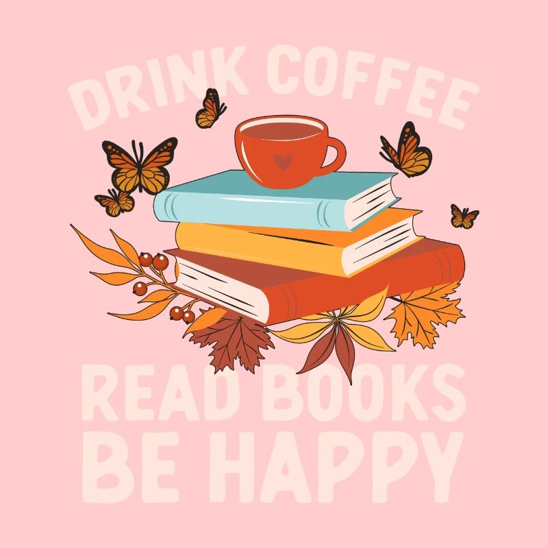 Kaffee Trinken Bücher Lesen Glücklich Sein