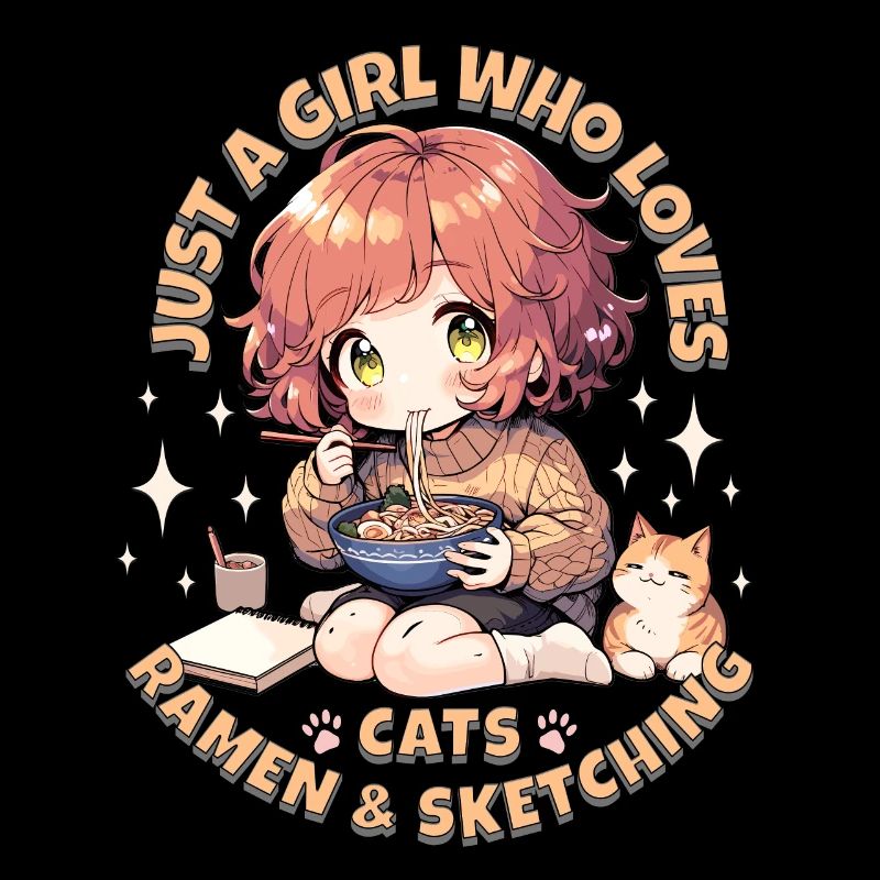 Nur ein Mädchen, das Katzen, Ramen und Sketching liebt