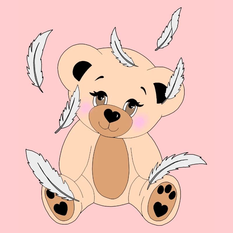 Teddy and falling feathers