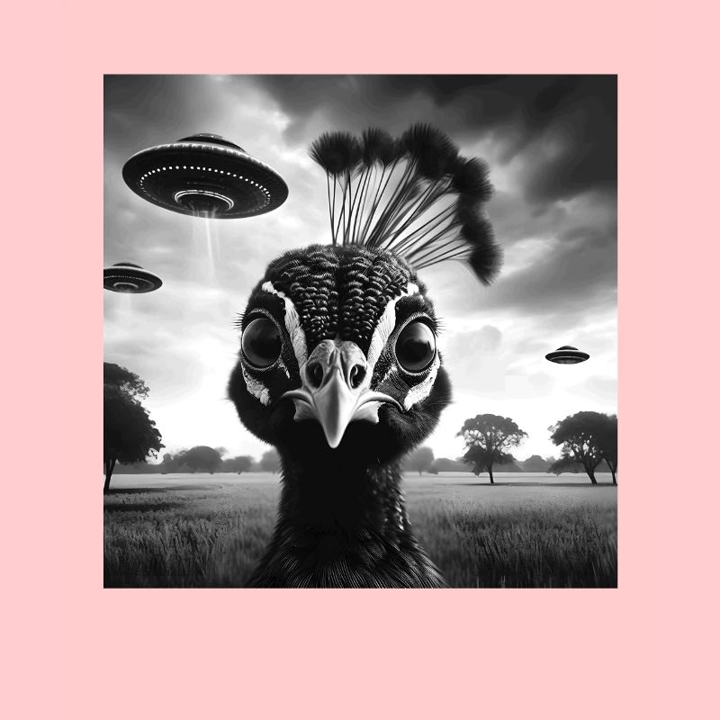 Peacock Funny Graphic Selfie with UFOs Weird Alien