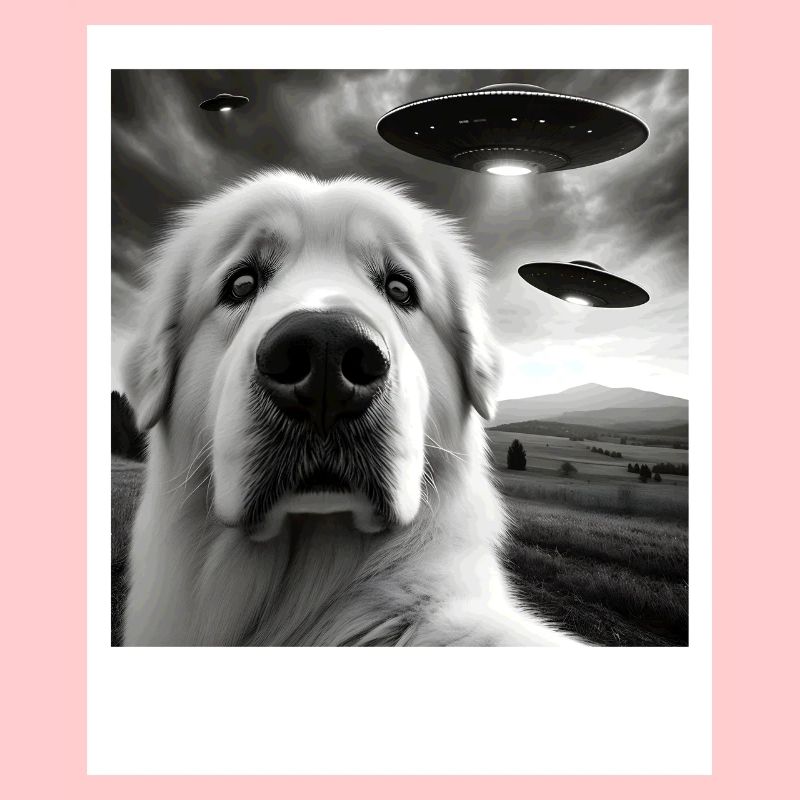 Great Pyrenees Funny Graphic Selfie with UFOs Weir