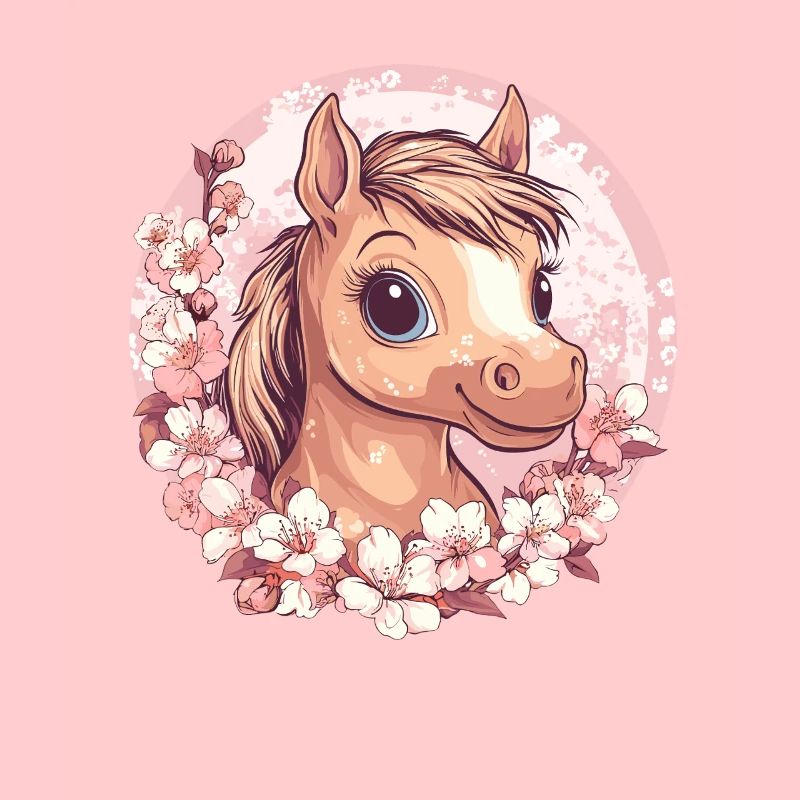 Poney joyeux avec des fleurs