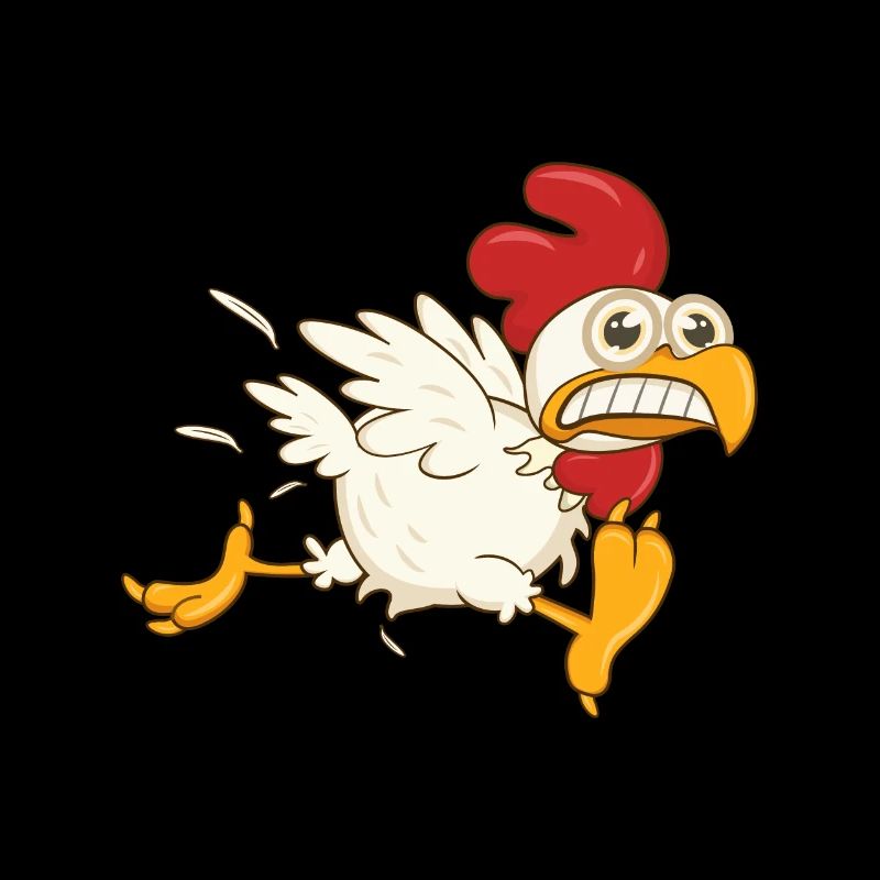 Poulet en cours d'exécution. Poulets fermiers drôles