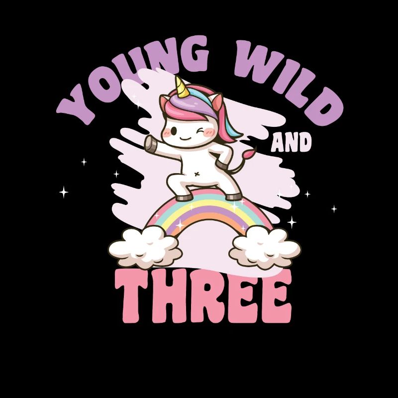 Young Wild And Three 3.Geburtstag Einhorn Geschenk