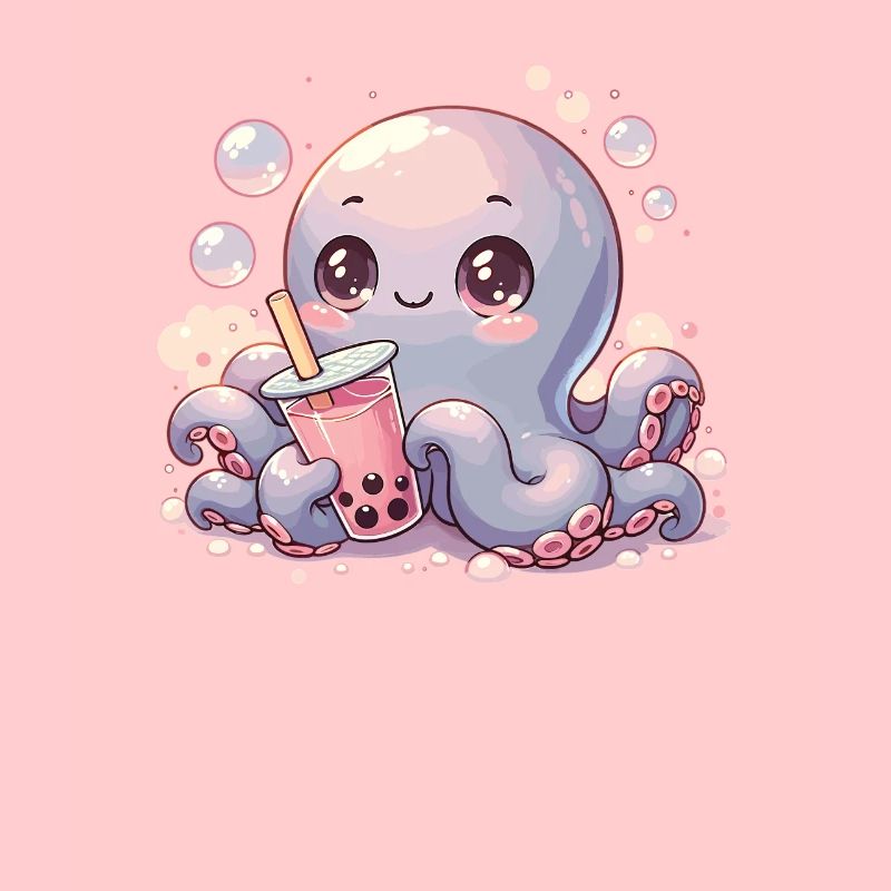 Octopus Drinking Bubble Tea kawaii Boba Octopus