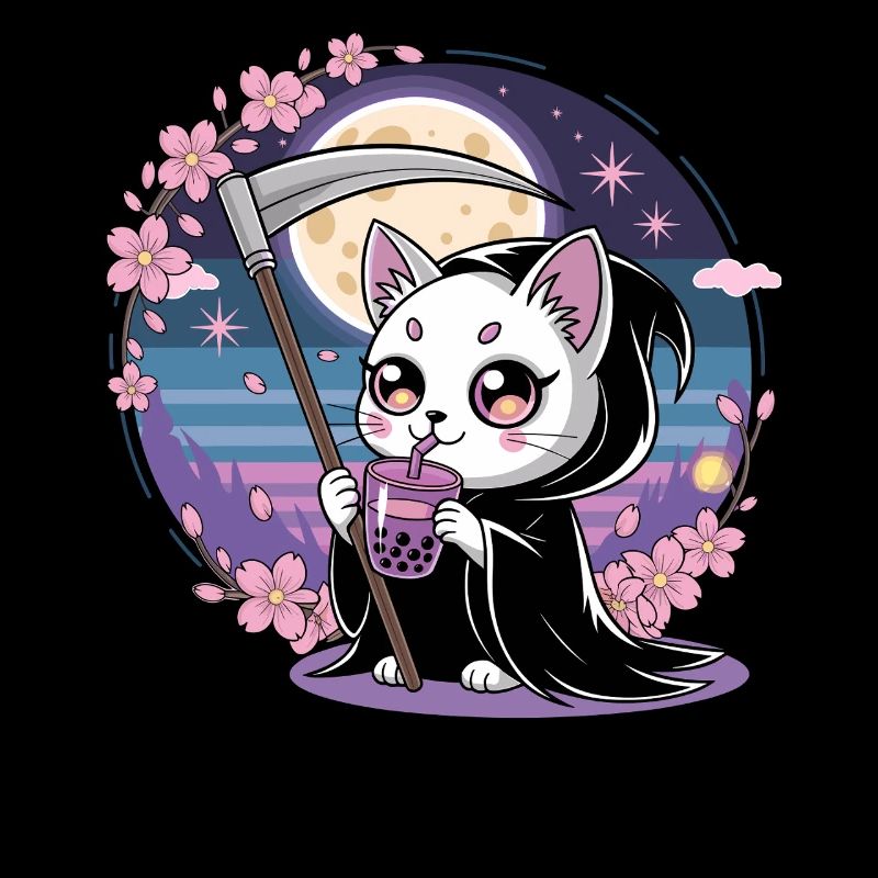 Sensenmann Anime Katze Kirschblüte