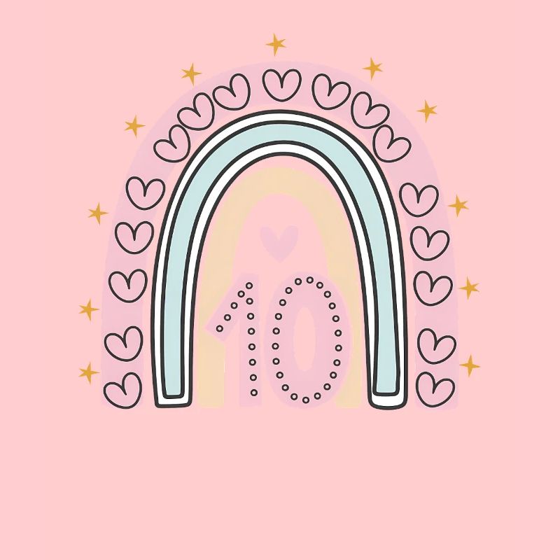 Mignon 10e anniversaire coeur et arc-en-ciel design