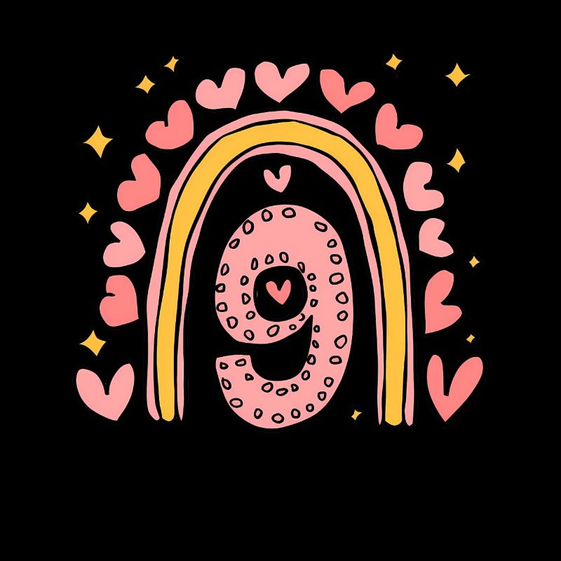 Coeur mignon du 9e anniversaire et design arc-en-ciel