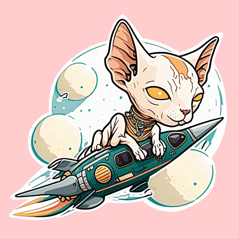 Sphinx cat rides on a rocket